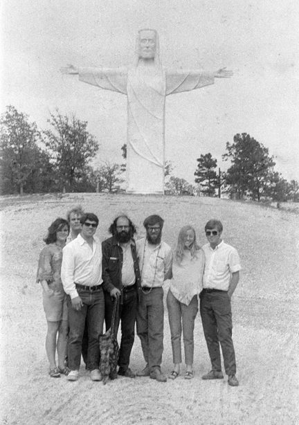 Frank Stanford with Allen Ginsberg, Peter Orlovsky and friends.